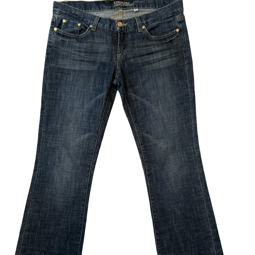 Retro Bebe Wide Flare Leg Blue Denim Jeans Y2K Retro Mid Rise Women' s Size 30